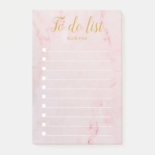 Bloco De Notas Lista de Tarefas de Mármore Rosa Bege e Dourado