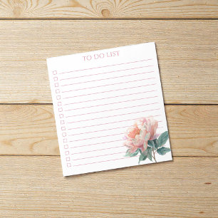 Bloco De Notas Lista de Tarefas de Peônia em Aquarela Boho Chic M