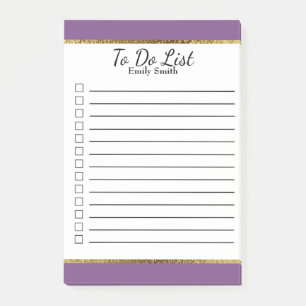Bloco De Notas Lista de Tarefas Douradas Violeta Personalizada Vi