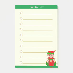 Bloco De Notas Lista de Tarefas e adorável elfo de Natal em verde