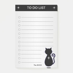 Bloco De Notas Lista de Tarefas Elegante & Silhueta de Gato Preto