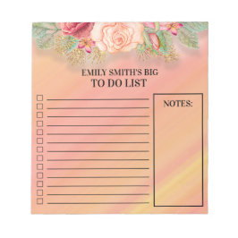 Bloco De Notas Lista de Tarefas Floral Rosa Vermelho Notas