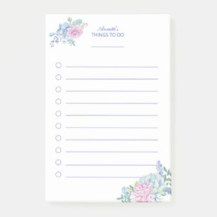 Bloco De Notas Lista de Tarefas Floral Suculentas Aquarela