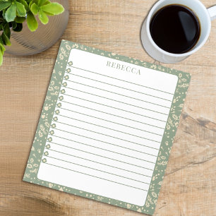 Bloco De Notas Lista de Tarefas Floral Verde Sage Fofa