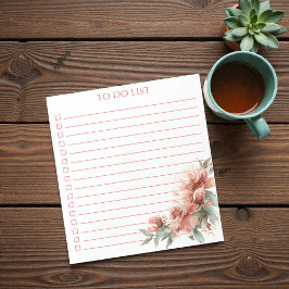 Bloco De Notas Lista de Tarefas Moderno Boho com Peônia Rosa Cora