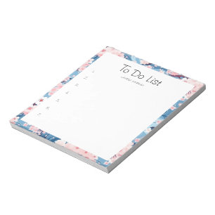 Bloco De Notas Lista de Tarefas Ondas Azul Sakura Floral