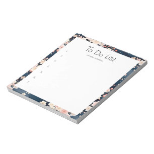 Bloco De Notas Lista de Tarefas Ondas Navy Floral Sakura