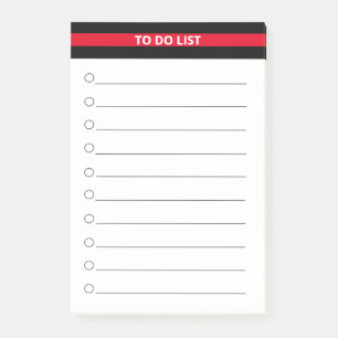 Bloco De Notas Lista de Tarefas Personalizada Preta Elegante Verm