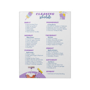 Bloco De Notas Lista de Tarefas Semanais de Limpeza Roxo Pastel