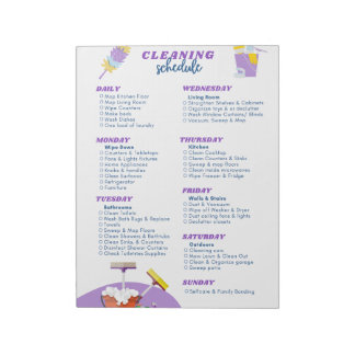 Bloco De Notas Lista de Tarefas Semanais de Limpeza Roxo Pastel