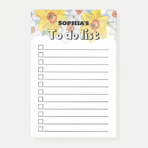 Bloco De Notas Lista de Vazios a Fazer do Nome Floral Amarelo