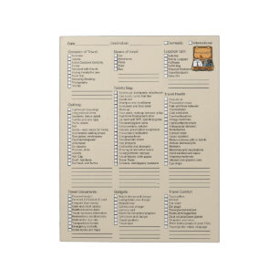 Bloco De Notas Lista de verificação de embalagem de Viagem úteis