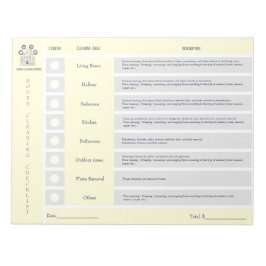 Bloco De Notas Lista de Verificação de Limpeza de Casa e Bloco de