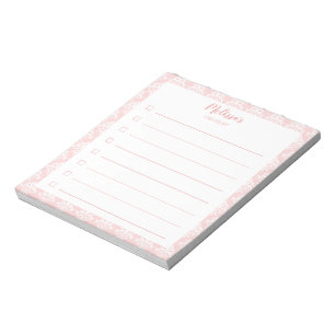 Bloco De Notas Lista de Verificação Personalizável Rosa e Feminin