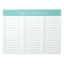 Bloco De Notas Lista de Verificação Simples Aqua 8,5x11 Três Colu