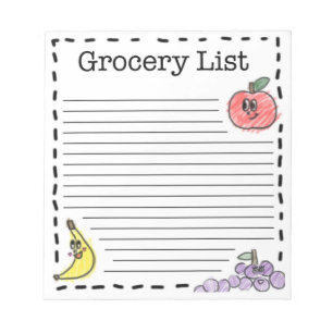 Bloco De Notas Lista do mantimento das frutas