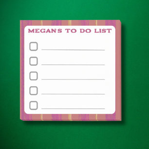 Bloco De Notas Lista Vinculada a Fazer com Stripes Rosa Vermelhas