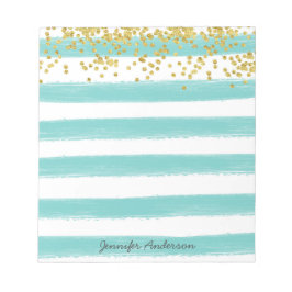 Bloco De Notas Listra Azul Teal Moderna Dourada Confete Personali