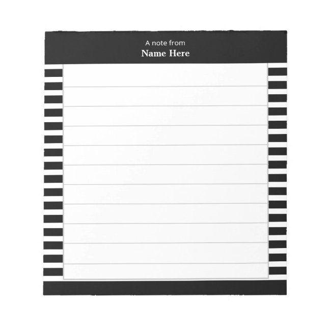 Bloco De Notas Listrado de preto e branco elegante forrado (Frente)