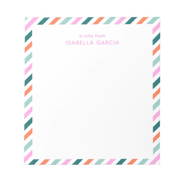 Bloco de Notas Listrado Fofo Rosa Personalizado (Frente)