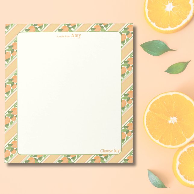 Bloco de Notas Listrado Laranjal Personalizado   (Personalized Orange Grove Striped Notepad  )