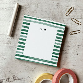 Bloco De Notas Listras de Monograma de Aquarela Verde