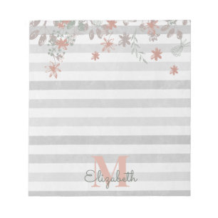 Bloco De Notas Listras Florais De Chic Vintage com Adicionar Nome