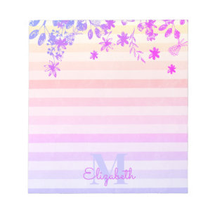 Bloco De Notas Listras Florais Vintage Chic com Nome Adicionar Mo