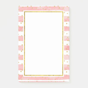 Bloco De Notas Listras Leves Rosa Faux Dourada Confetti
