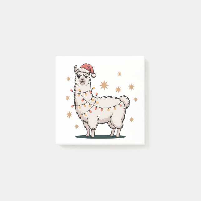 Bloco De Notas Llama Alpaca With Santa Hat And Christmas Light (Frente)