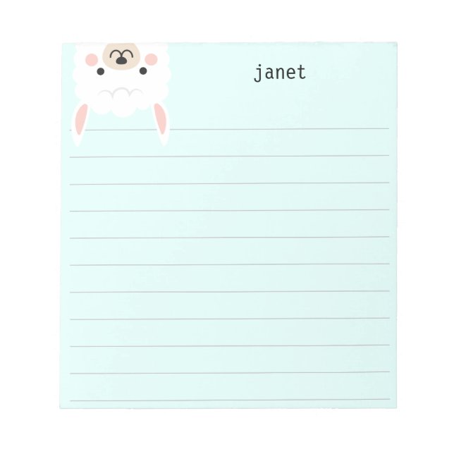 Bloco De Notas Llama Bonita, Linda Personalizada em Verde (Frente)