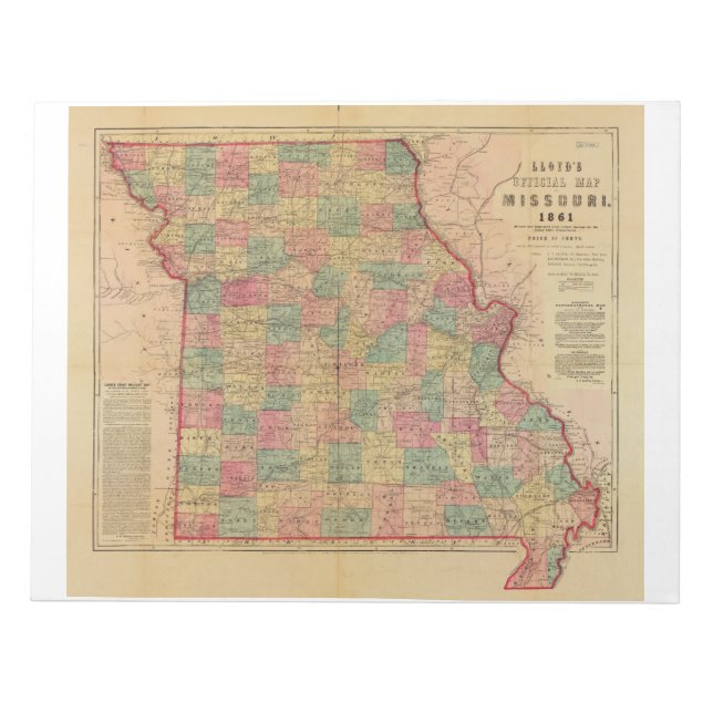 Bloco De Notas Lloyd's Office Map of Missouri (1861) (Frente)