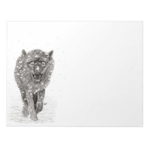 Bloco De Notas Lobo Negro Zangado na Neve, inverno selvagem
