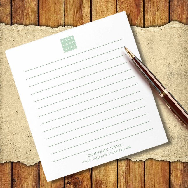Bloco De Notas Logotipo comercial personalizado Nome da empresa e (Custom Business Logo Company Name Green Lined Notepad
)