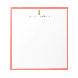 Bloco De Notas Logotipo de Abacaxi Dourado Moldura Coral