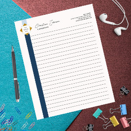 Bloco De Notas Logotipo Dourado Trendy Blue Stripes