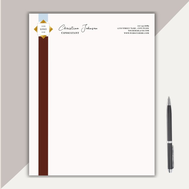 Bloco De Notas Logotipo Dourado Trendy Brown Stripes (Criador carregado)