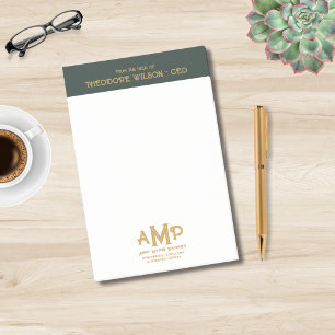 Bloco De Notas Logotipo Dourado Verde Escuro de 3 Letras para Emp