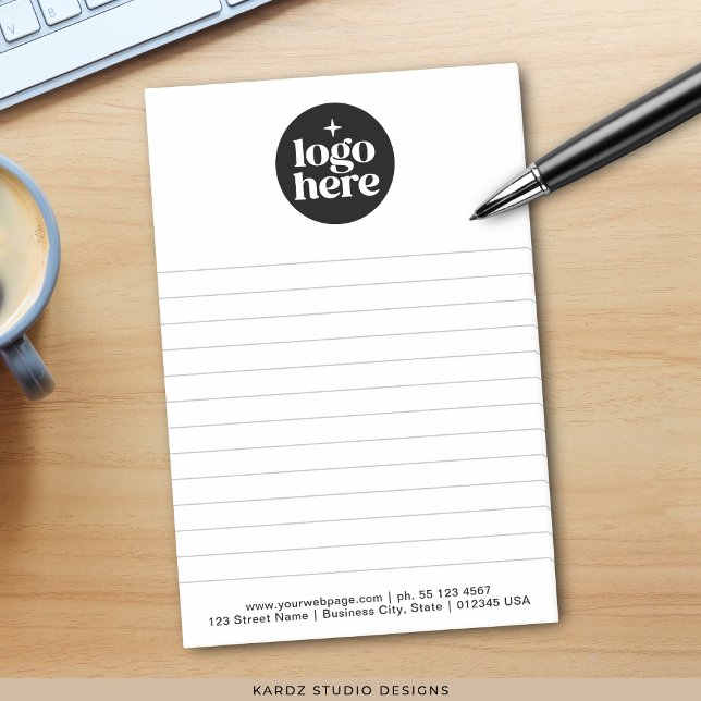 Bloco De Notas Logotipo Moderno Simples de Negócios (Post it notes shown in 4x6 inches. Add your logo and business contact information.)