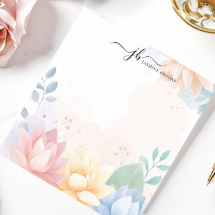 Bloco De Notas Lótus Pastel Floral Personalizado Aquarela