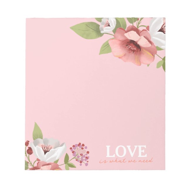 Bloco De Notas Love Message with Pink Flowers Custom (Frente)
