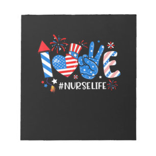 Bloco De Notas Love Nurse Life American Flag 4 De Julho
