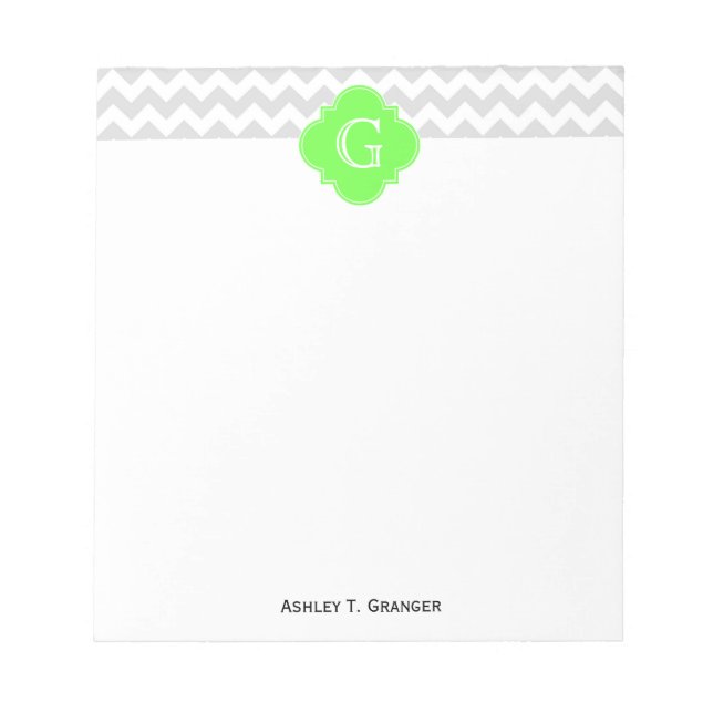 Bloco De Notas Lt Cinza Chevron ZigZag Verde-Limão Trevo de Quatr (Frente)