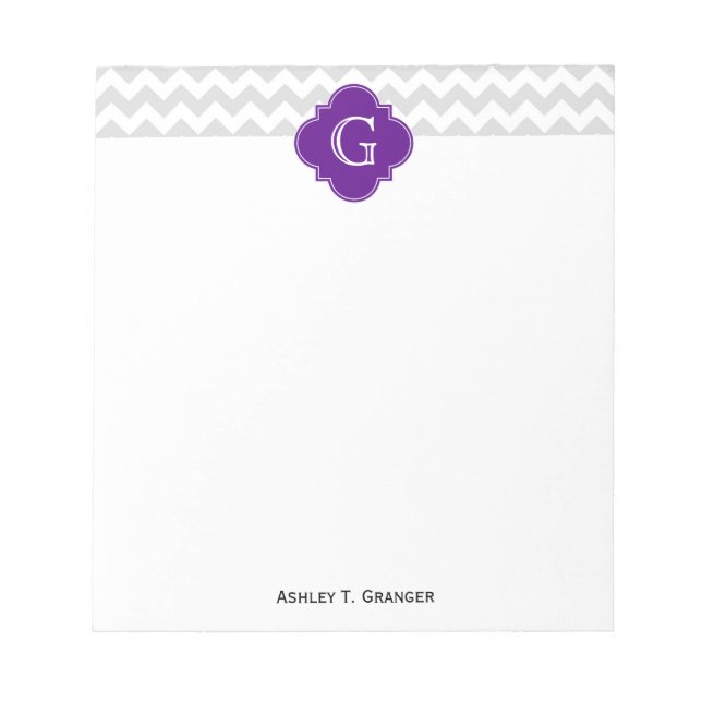 Bloco De Notas Lt Cinzas Brancas Quatrefoil Roxo Monograma (Frente)