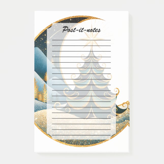 Bloco De Notas Lua Crescente Dourada Natal Terra de Encantamento  (Frente)