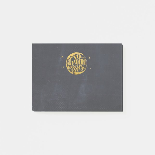 Bloco De Notas Lua e Estrelas - Amor Dizendo Dourado e Preto (Frente)