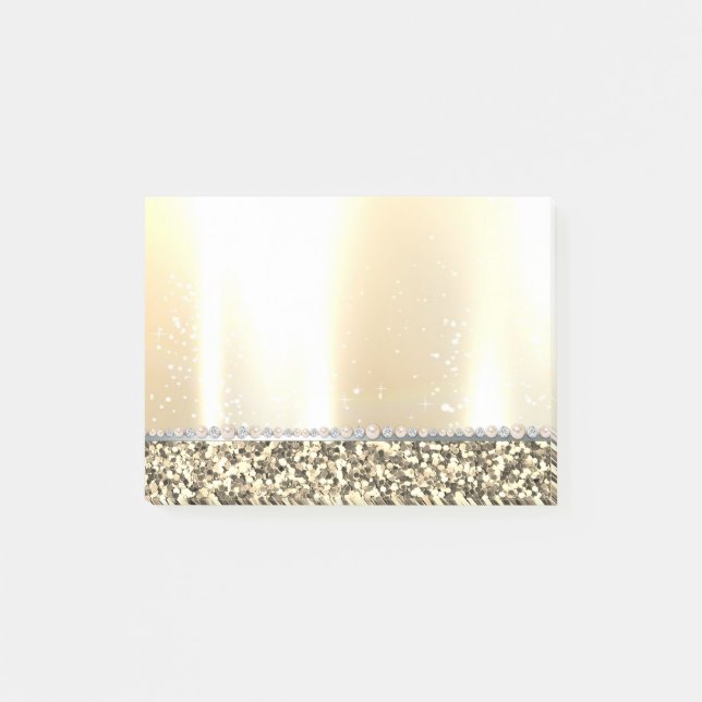 Bloco De Notas Luxo Elegante Brilho Dourado, Diamantes, Pérolas (Frente)