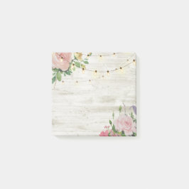 Bloco De Notas Luz de Corda Floral Aquarela de Madeira Rústica pa