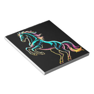 Bloco De Notas Luz Neon de Cavalo Glitch Estilo Retro