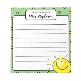 Bloco De Notas Luz Verde Brilhante Sorri Da Professora